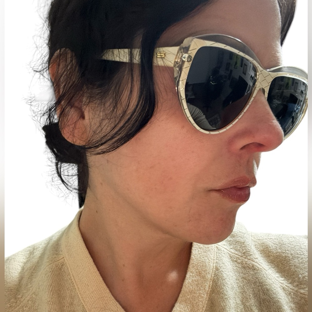 1980’s Silhouette Austria Angular Sunglasses, Cream & Clear, Model 1228